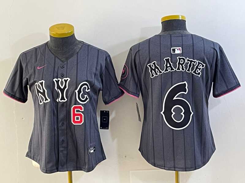 Womens New York Mets #6 Starling Marte Gray 2024 City Connect Cool Base Stitched Jerseys